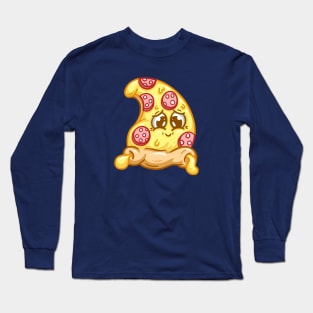 Cute Pizza Character Kawaii Slice Pepperoni Cartoon Illustration Long Sleeve T-Shirt